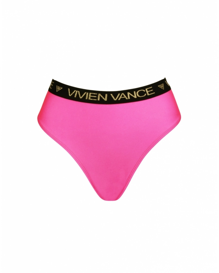 Thong high-rise bikini bottom with branded strap