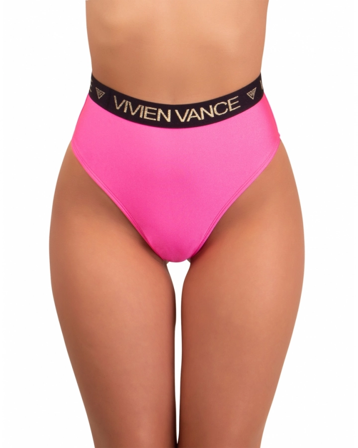 Thong high-rise bikini bottom with branded strap