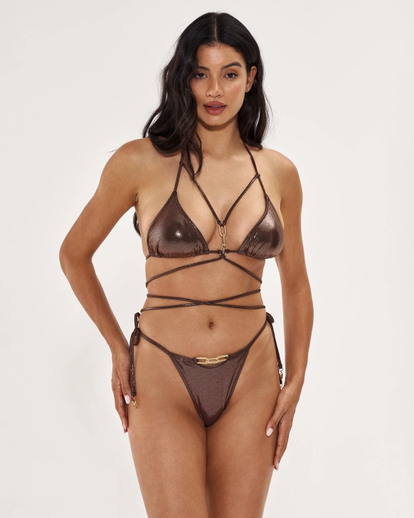 Shiny Brown Bikini Set