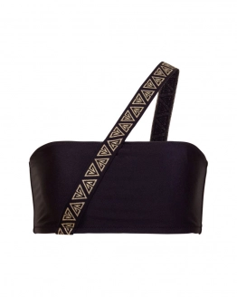 Asymmetrical without push-up bandeau bikini top with branded strap