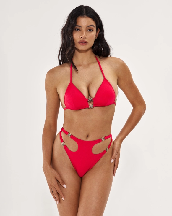 Push-up triangle bikini top with golden logo
