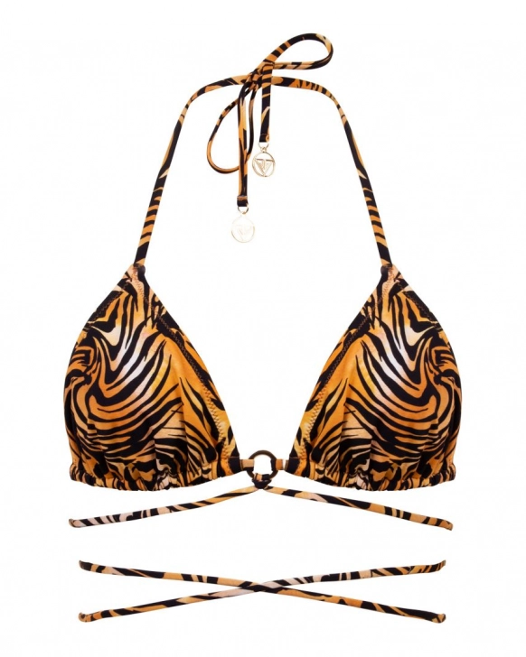 Removable pads triangle bikini top with tie under bust