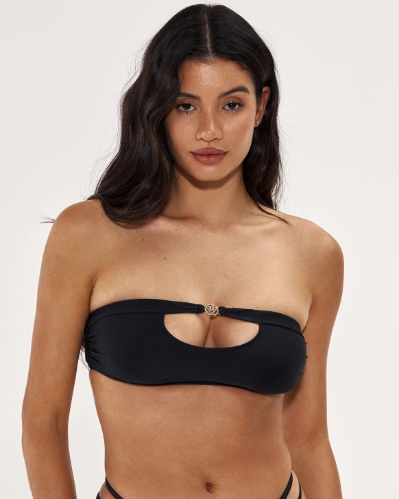 Haut de bikini bandeau avec logo doré et découpe