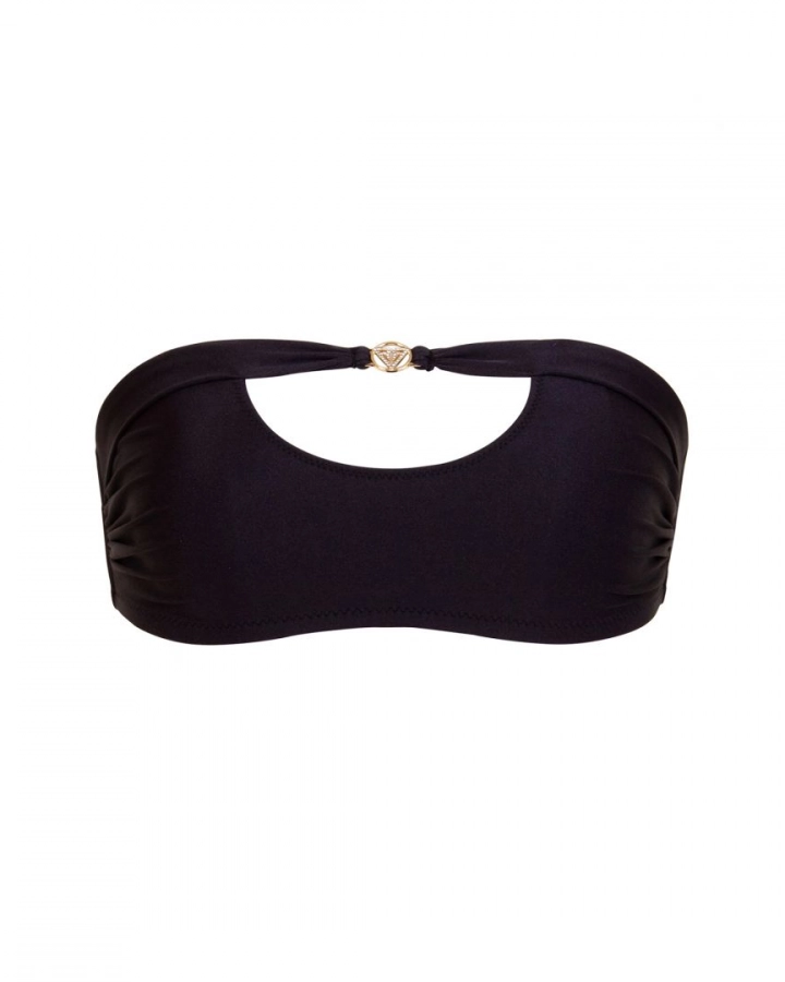 Top fără push-up cu decupaj și logo decorativ