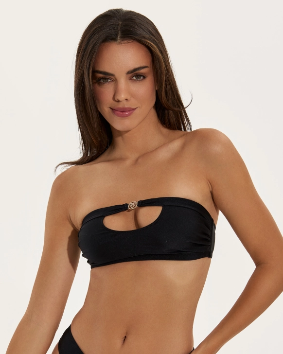 Top fără push-up cu decupaj și logo decorativ