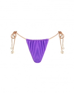 Side-tie ruched thong low-rise bikini bottom