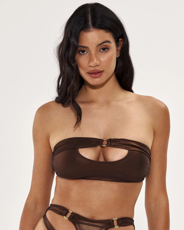 Bandeau-Bikinioberteil ohne Polsterung mit Cut-out