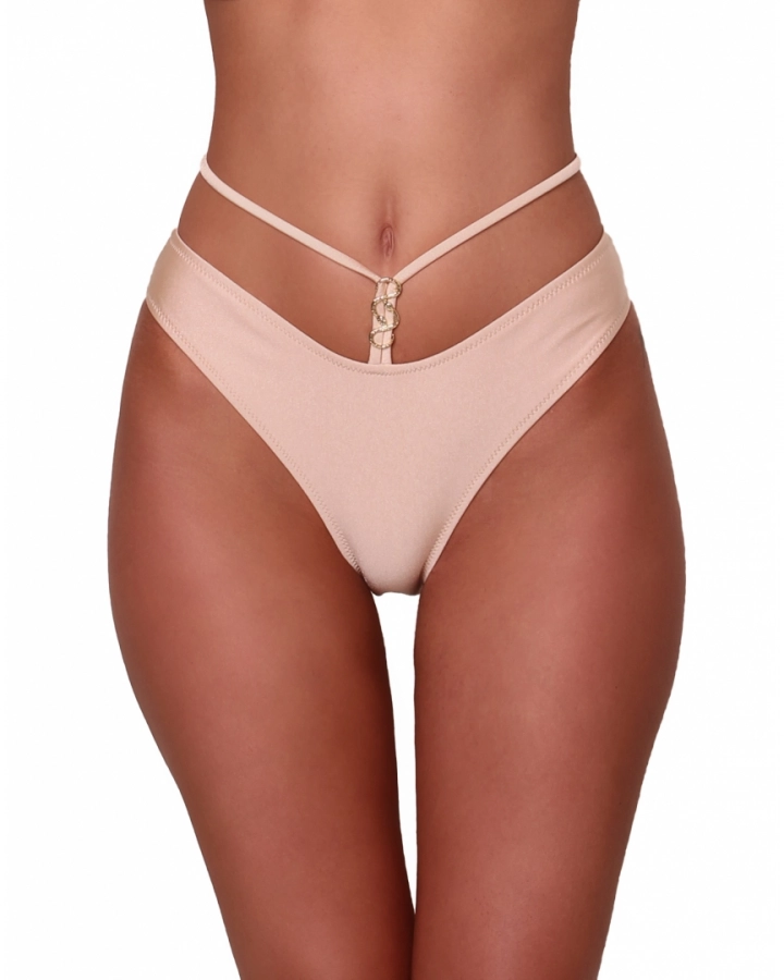Slip bikini classico a vita media con cinturino in vita – NUDE – 2. kép