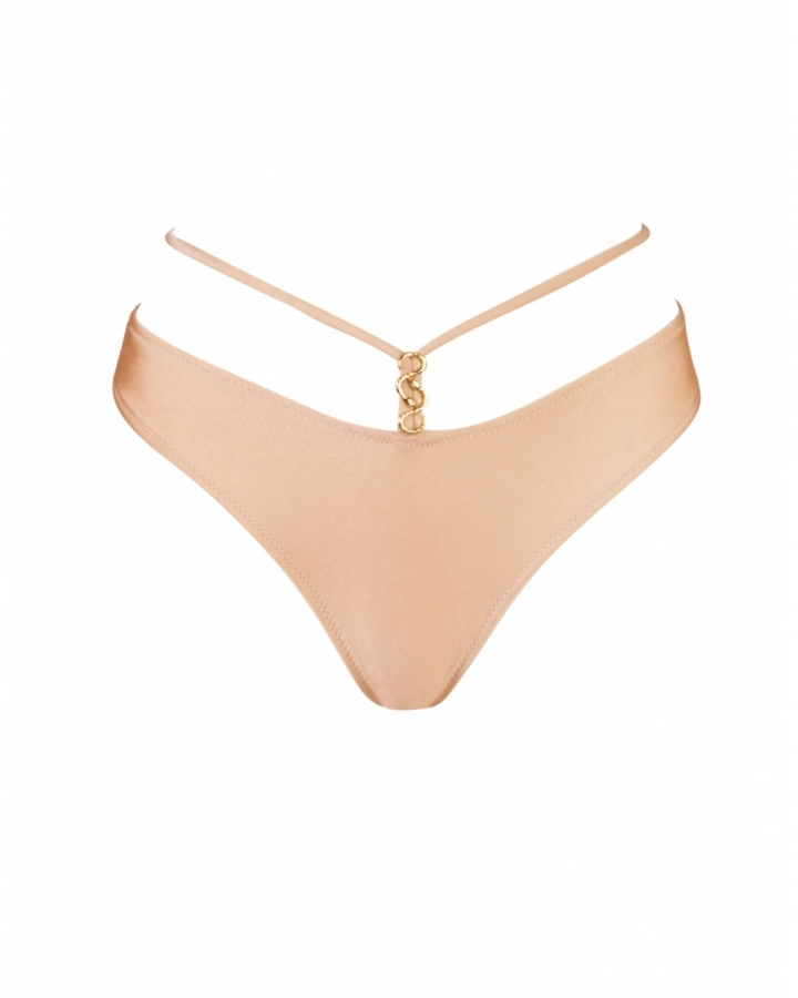 Slip bikini classico a vita media con cinturino in vita – NUDE – 1. kép