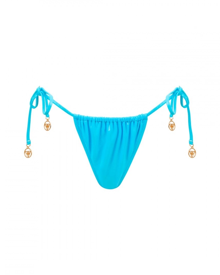 Adjustable ruched tanga bikini bottom with side ties
