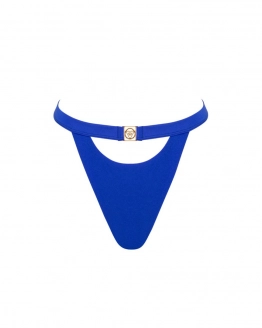 Blue Side-tie ruched thong low-rise bikini bottom - L