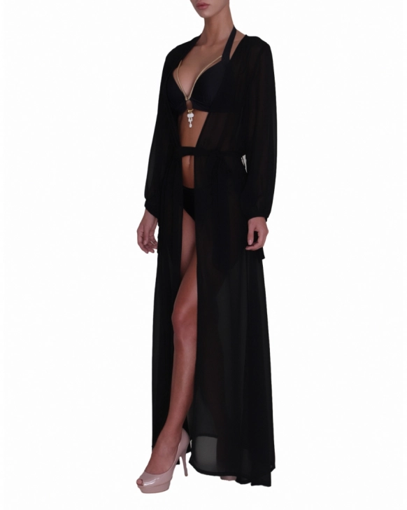 Long beach robe with exotic red print