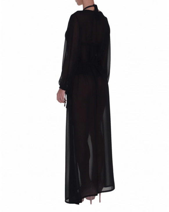 Long beach robe with exotic red print
