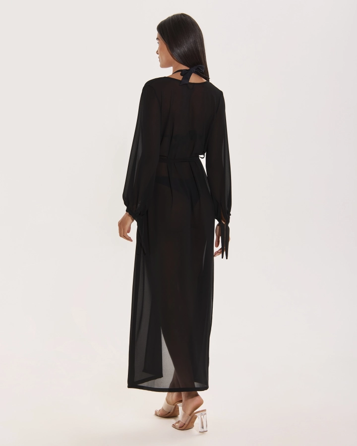 Langer Strandkimono mit rotem Muster – elegant & luftig