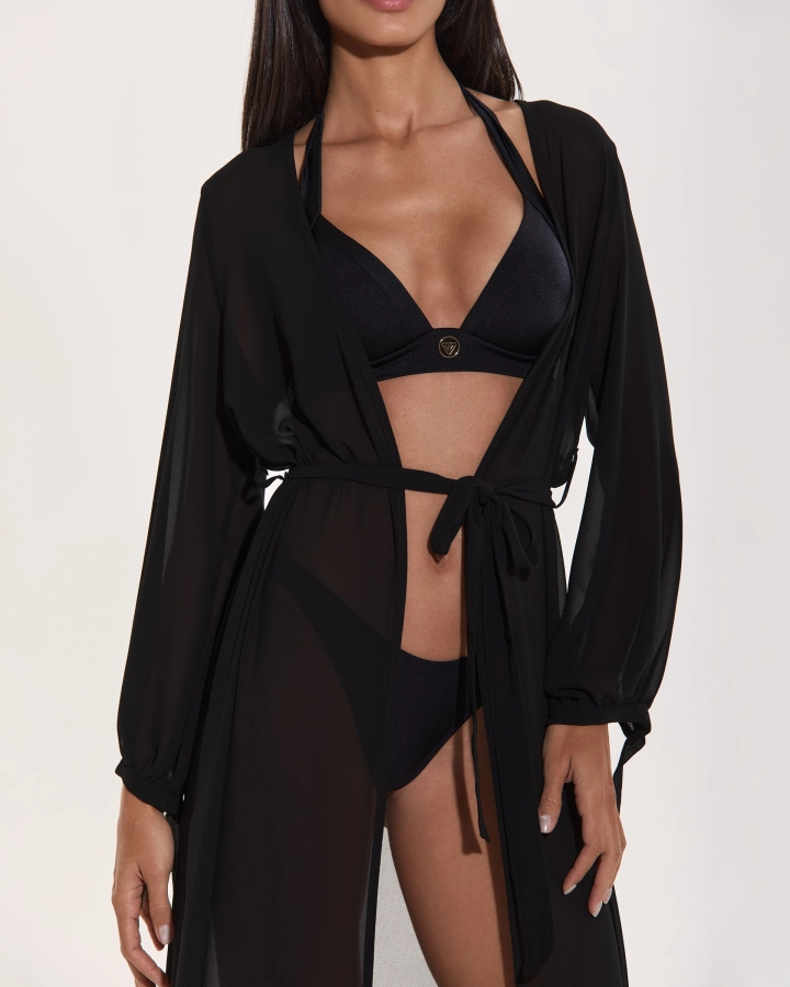 Langer Strandkimono mit rotem Muster – elegant & luftig