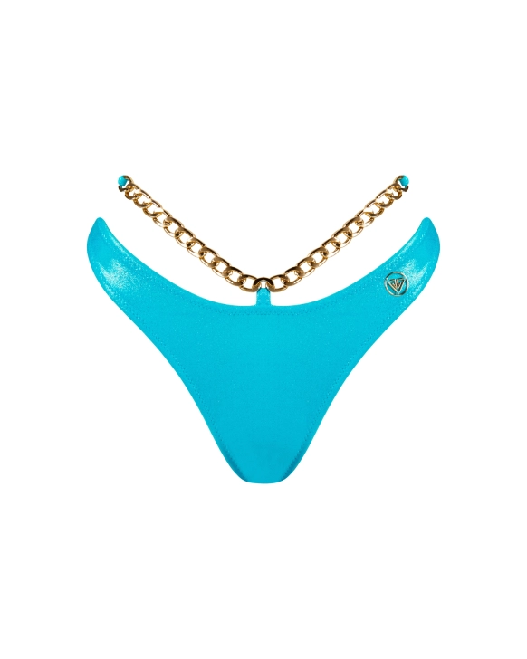 Brazil fazonú bikini középmagas derékkal és aranylánccal