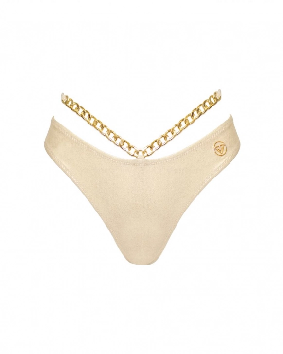 Brazílske plavky s polovičným pásom a ozdobným zlatým reťazcom