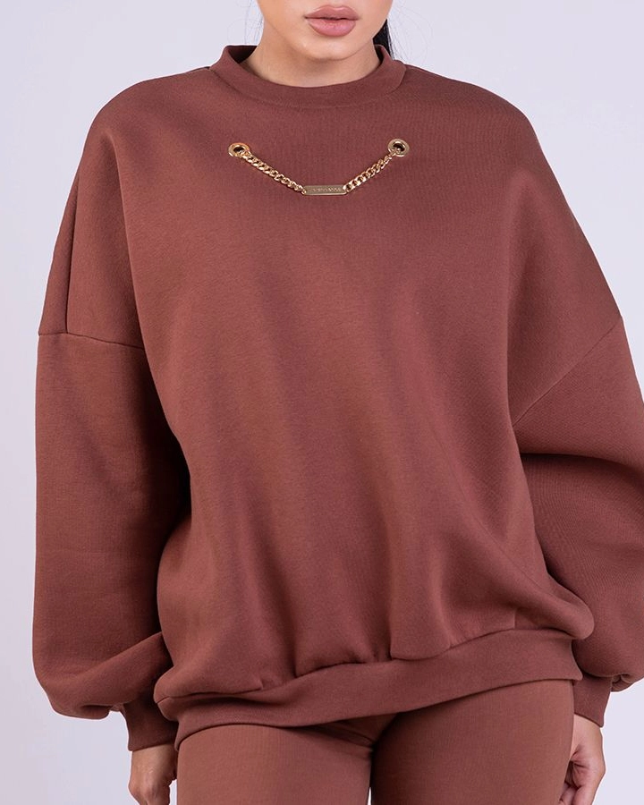 BROWN Sweatshirt with chain - M - VivienVance