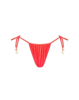Side-tie ruched thong mid-rise bikini bottom