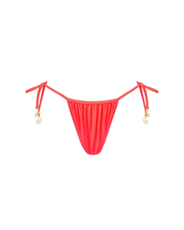 Side-tie ruched thong mid-rise bikini bottom