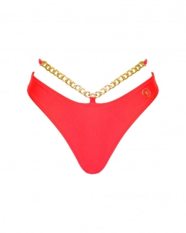 Brazilian bikini bottom with mid-rise waist and decorative chain