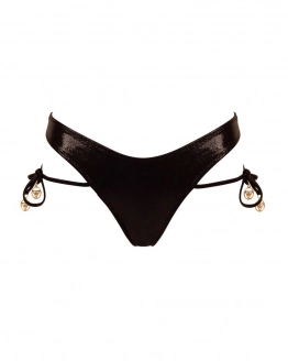 Slip tanga cu talie joasă și bentițe laterale reglabile cu accesorii aurii