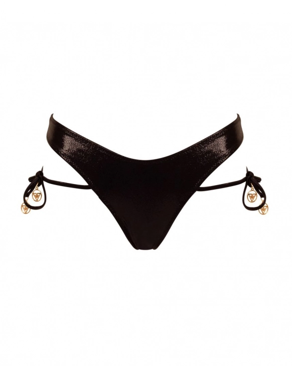 Slip tanga cu talie joasă și bentițe laterale reglabile cu accesorii aurii