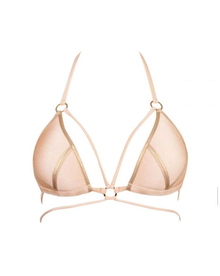 Push-up trojuholníkový bikini top so zlatými krúžkami