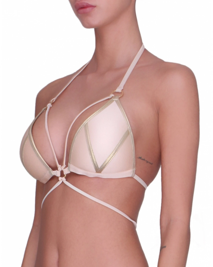 Push-up trojuholníkový bikini top so zlatými krúžkami