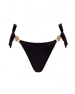 Black Asymmetrical thong low-rise bikini bottom with chains