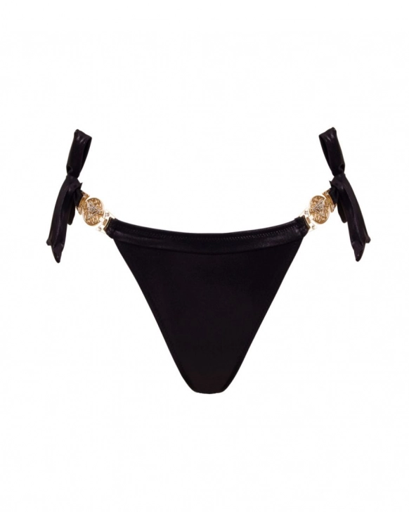 Állítható tanga bikini középmagas derékkal és arany díszekkel