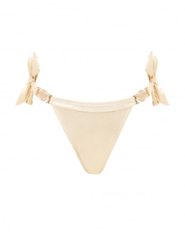 Side-tie brazil mid-rise bikini bottom with crystal chains