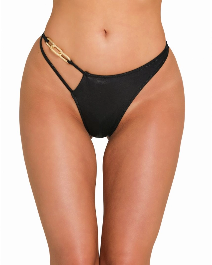 Asymmetrical thong low-rise bikini bottom with chains