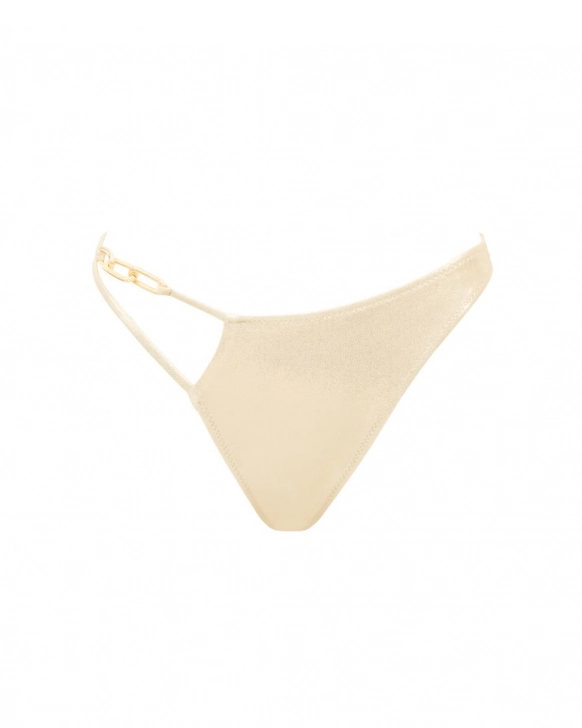 Asymmetrical thong low-rise bikini bottom with chains