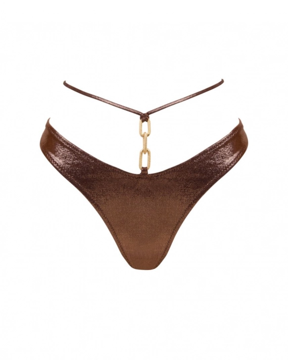 Brazílsky spodný diel plaviek s nízkym pásom a zlatou reťazou