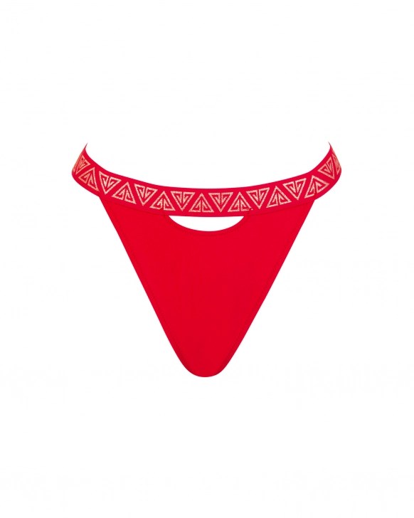 ”U” cut-out thong mid-rise bikini bottom with branded strap