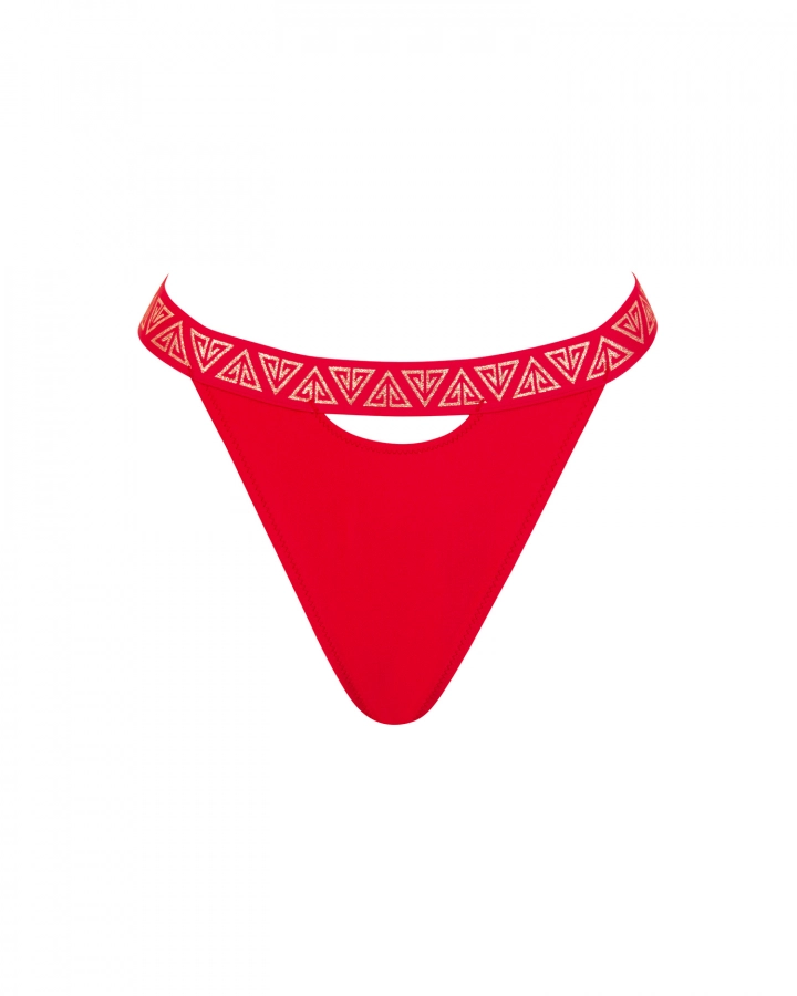 ”U” cut-out thong mid-rise bikini bottom with branded strap