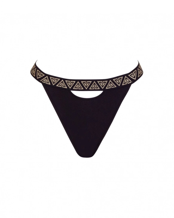 ”U” cut-out thong mid-rise bikini bottom with branded strap