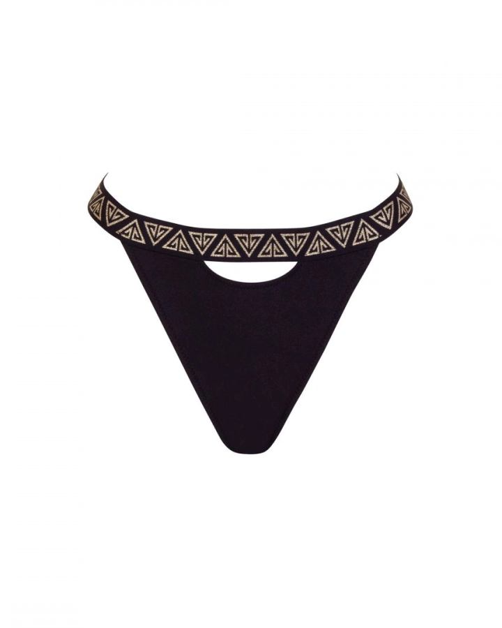 ”U” cut-out thong mid-rise bikini bottom with branded strap