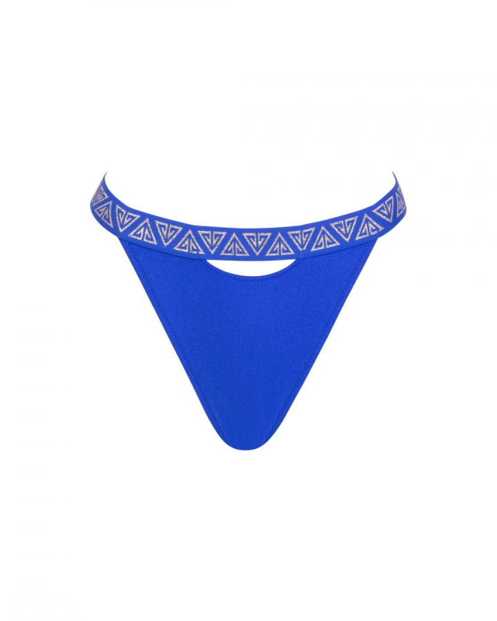 ”U” cut-out thong mid-rise bikini bottom with branded strap