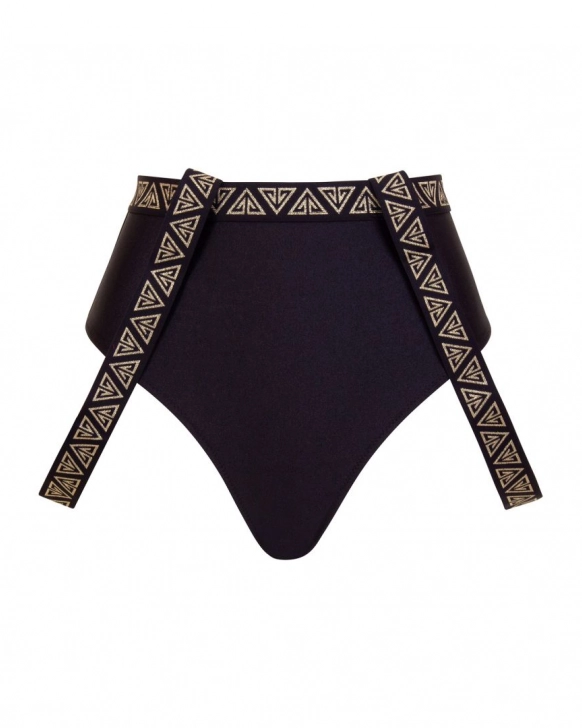 Thong high-rise bikini bottom with branded bridles