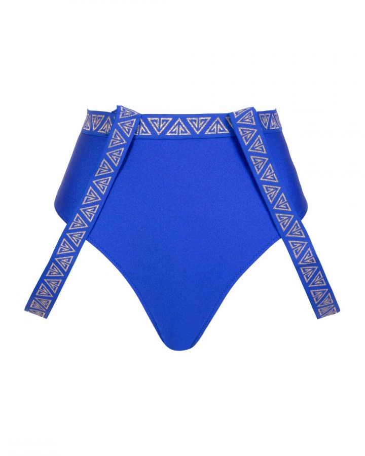 Thong high-rise bikini bottom with branded bridles