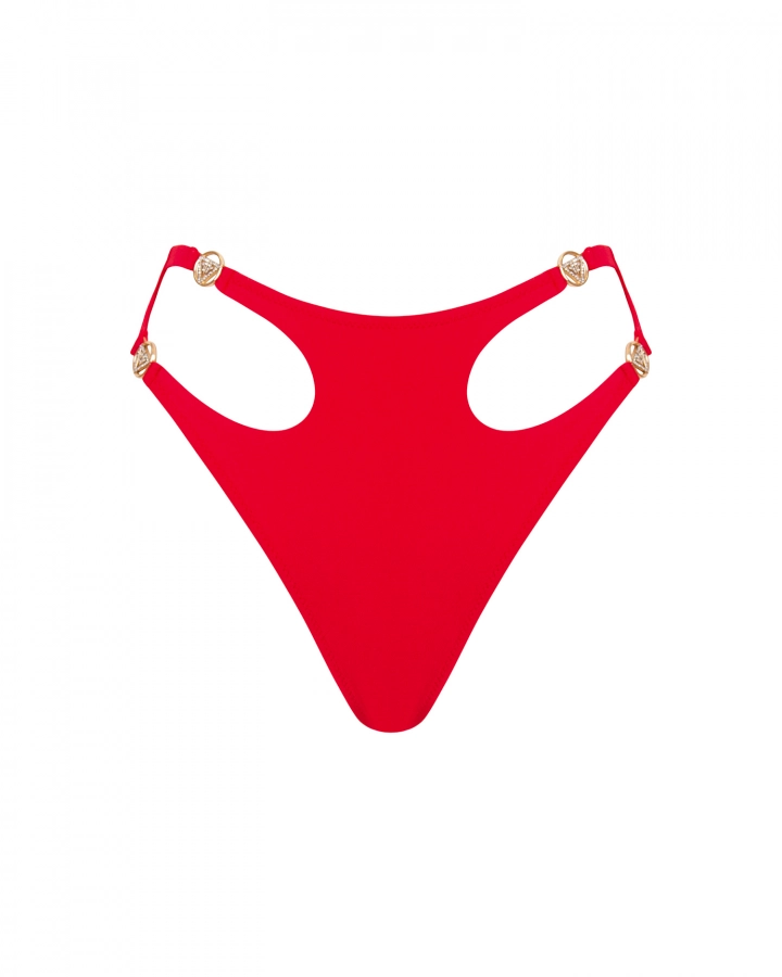 Bas de bikini tanga taille haute avec découpes et détails dorés