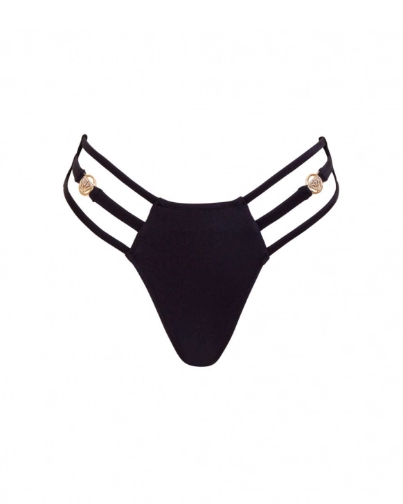 Brazilian bikini bottom with mid-rise and triple straps
