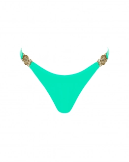 Mid-rise thong bikini bottom with gold crystal accents