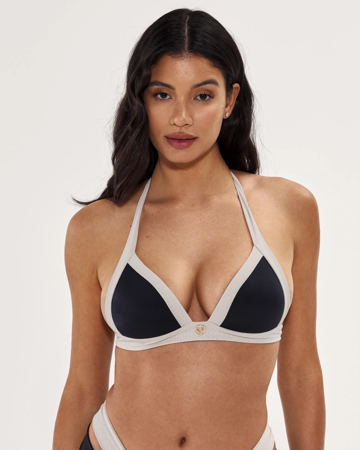 Push-Up Bikini Top mit Breiten Trägern und Gold-Logo