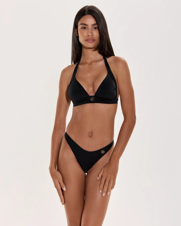 Sutien Bikini Push-Up cu Bretele Groase și Logo Aurit