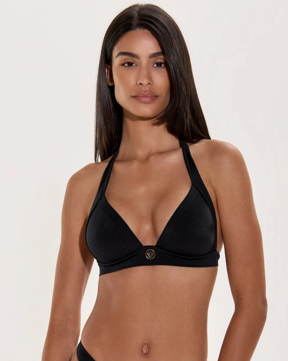 Push-Up Bikini Top with Wide Straps and Gold Logo