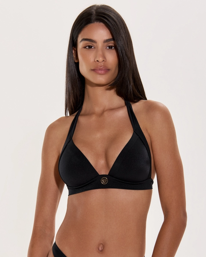 Top Bikini Push-Up con Spalline Larghe e Logo Dorato – Effetto WOW