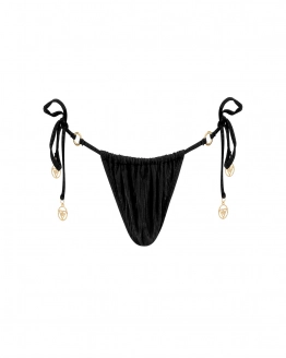 Gestreift  Niedrig sitzende Tanga-Bikinihose mit seitlicher Schnürung und Rüschen